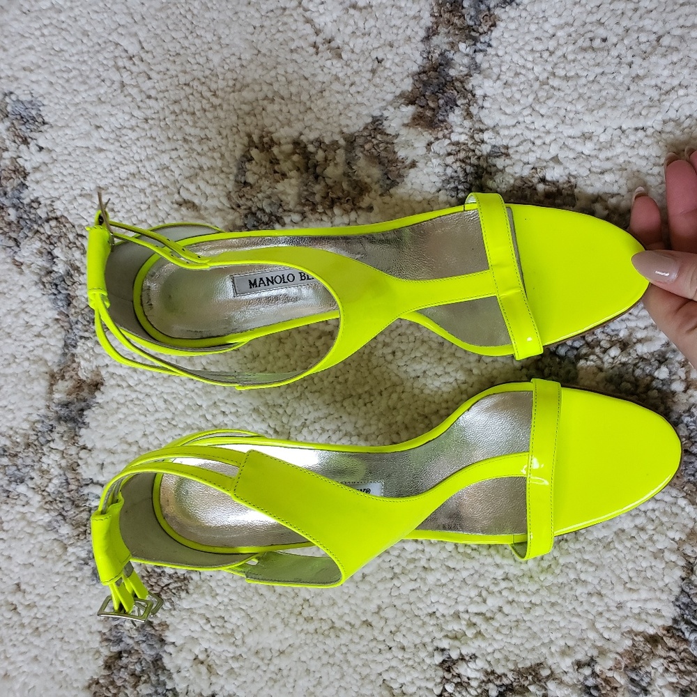 Manolo Blahnik Neon Yellow Strappy Heels